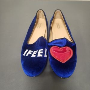 Chiara FERRAGNI "I  feel Love" blue velvet loafers flats Sz 35